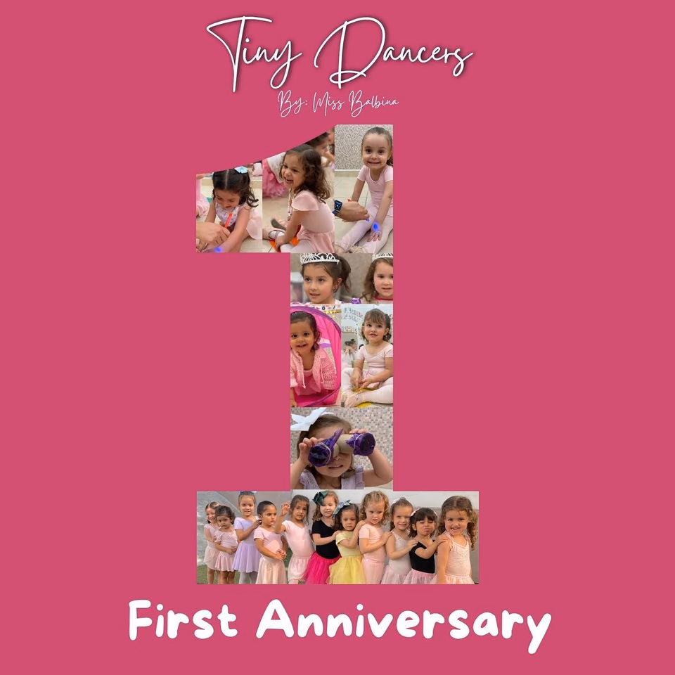 Collage oficial del aniversario 1 de Tiny Dancers, con fotografías de las pequeñas bailarinas