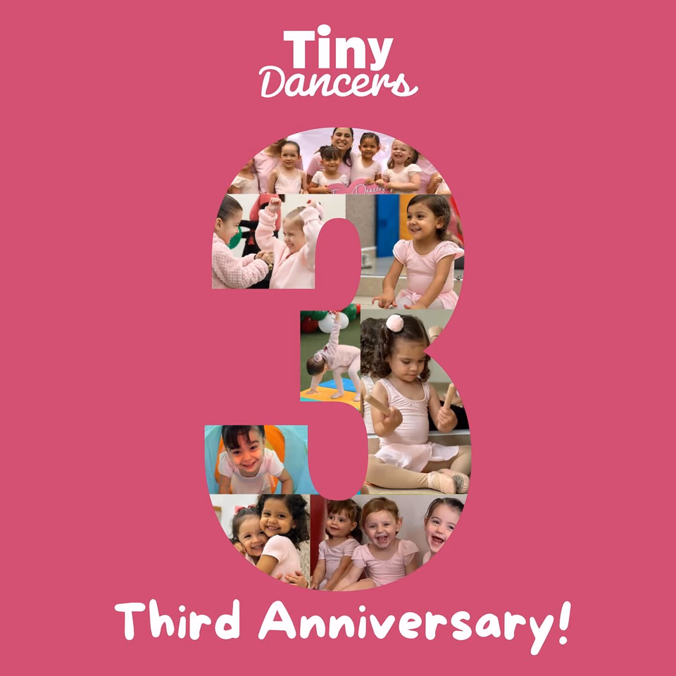 Collage oficial del aniversario 3 de Tiny Dancers, con fotografías de las pequeñas bailarinas