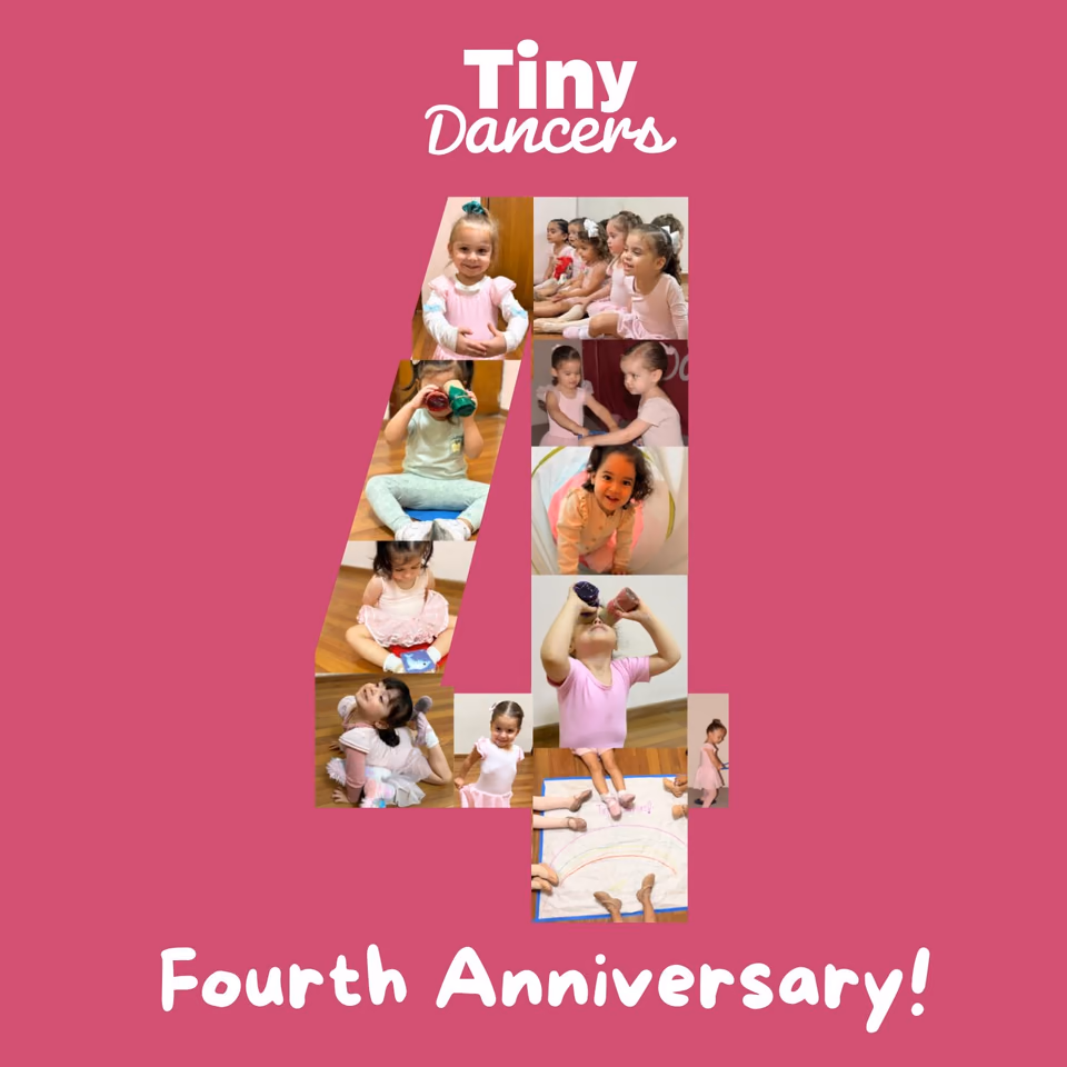 Collage oficial del aniversario 4 de Tiny Dancers, con fotografías de las pequeñas bailarinas
